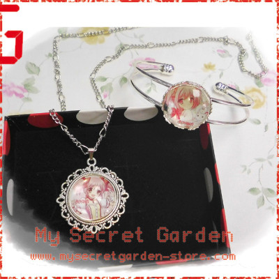 Puella Magi Madoka Magica 魔法少女まどか☆マギカ ( Kaname ) anime Cabochon Necklace and Bracelet Set Puella Magi Madoka Magica 魔法少女まどか☆マギカ ( Kaname ) anime Cabochon Necklace and Bracelet Set